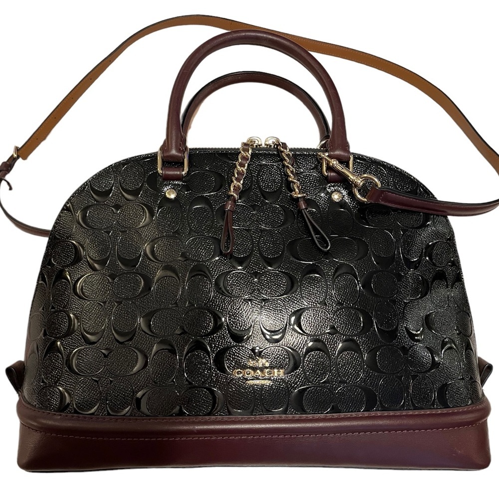 👜♥️ COACH Sierra Leather Satchel Handbag Black/Burgundy/Gold Tone Like New ❤️👜 - Picture 6 of 16